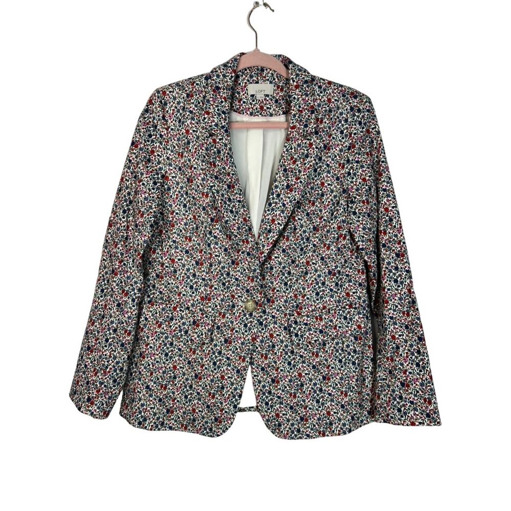 Loft Floral Single Button‎ Tailored Layer Notched Lapel Long Sleeves Blazer 6